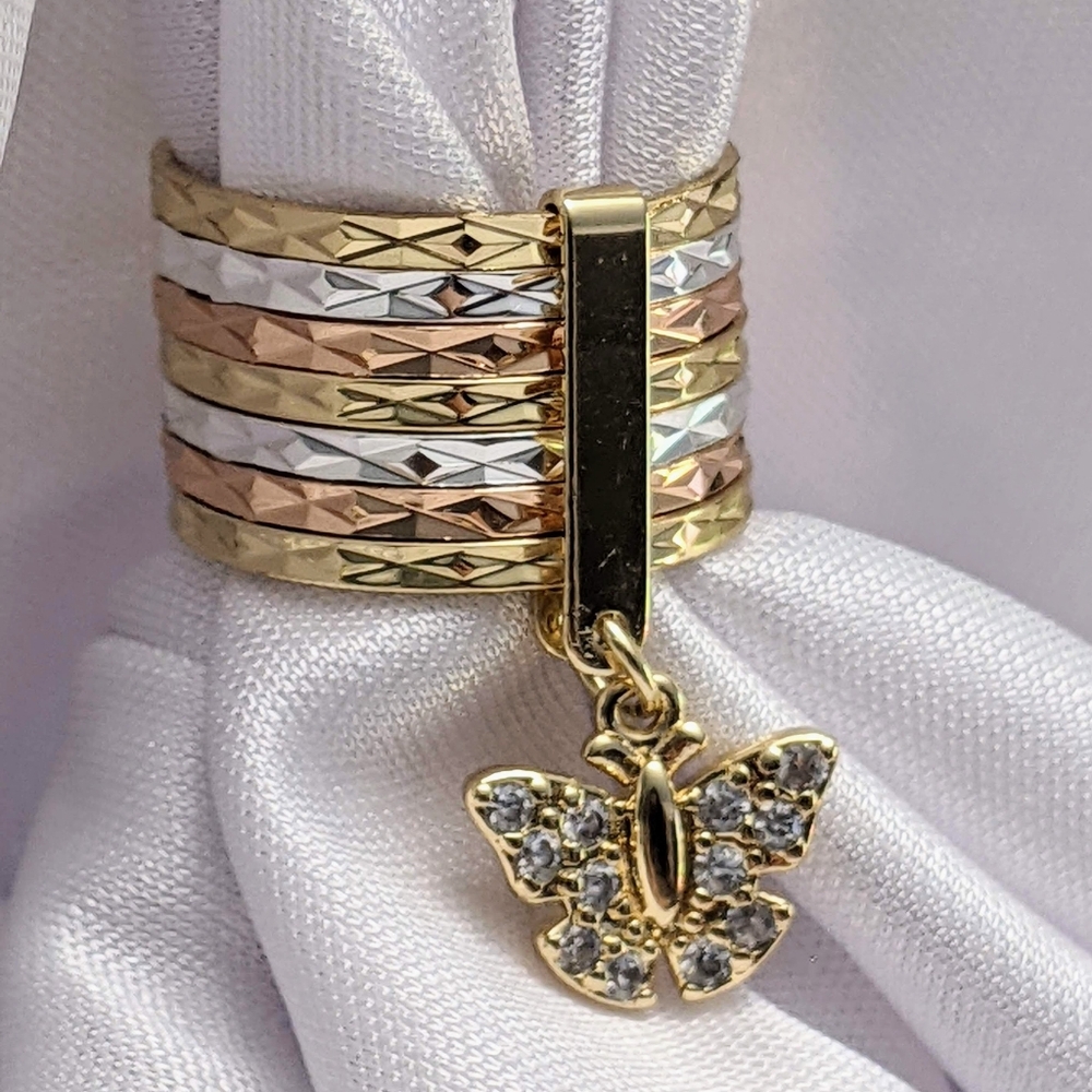 Ring 18K Gold Filled Tricolor Butterfly Semanario Ring Available Size 6,7,8.